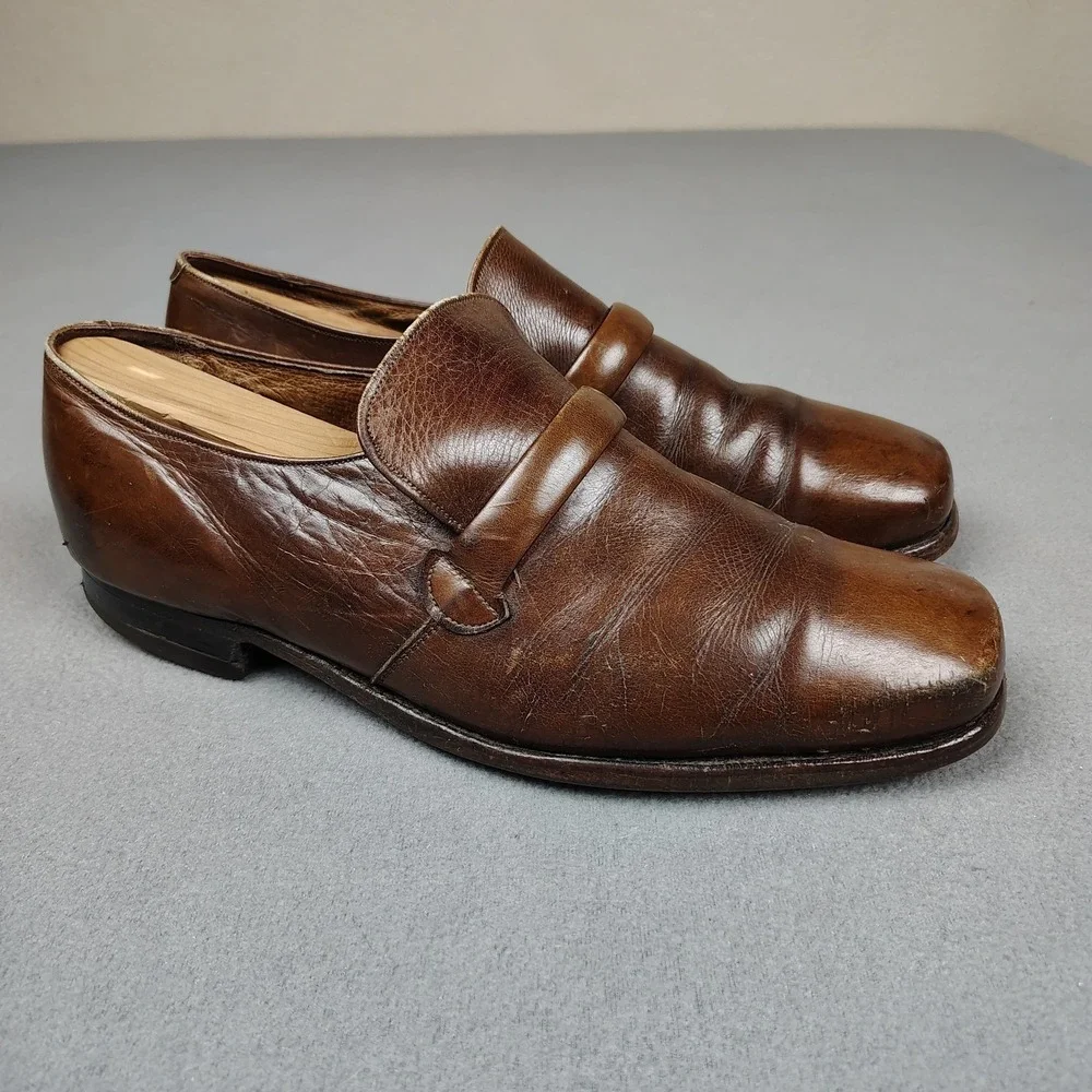 Vintage Florsheim Loafer Men 9.5 D Mahogany Leather Square Toe Slip On Shoes